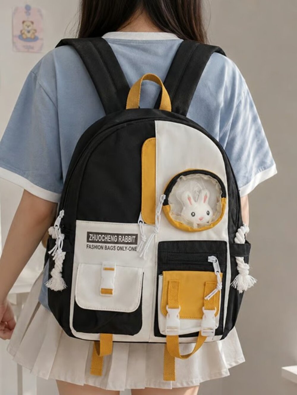 BLACK Kawaii Backpack Ita Bag Pink Anime Pin Display Backpack Cute School Bag